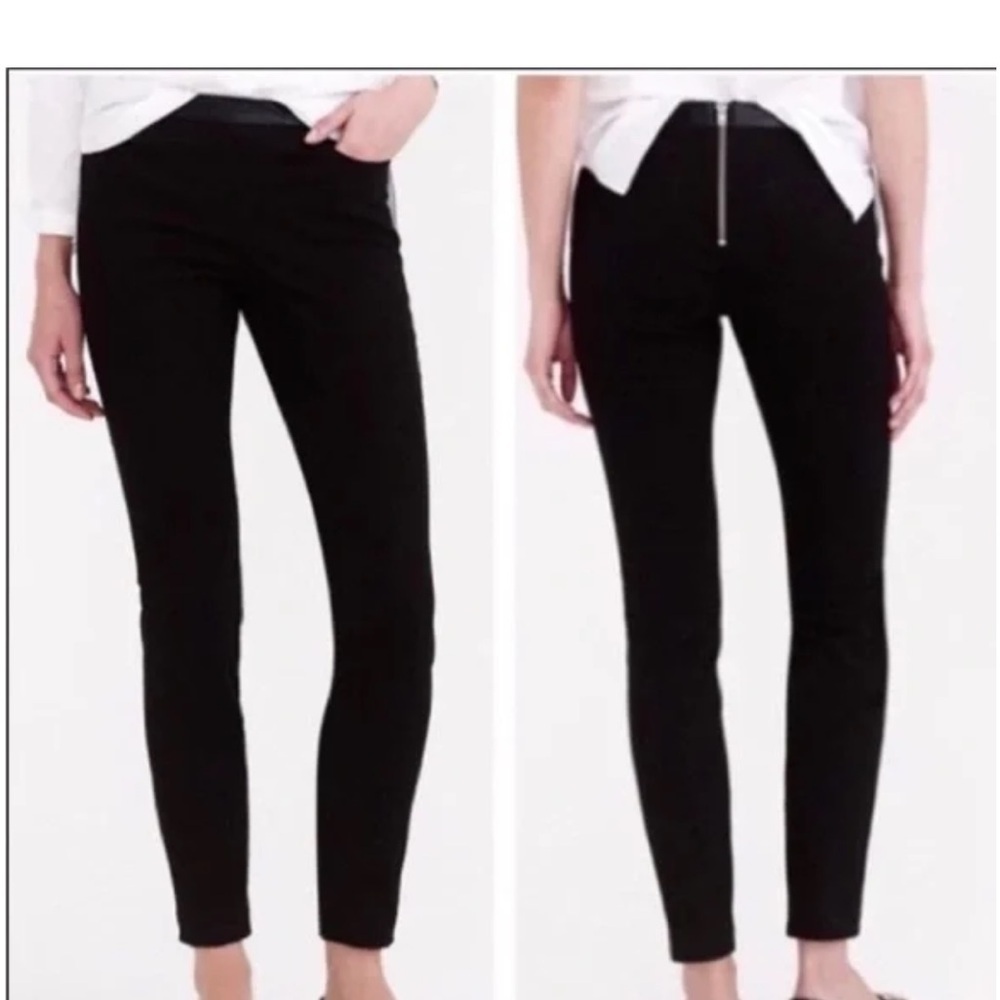 J. Crew Black Dannie Skinny Pants faux Leather trim and back zipper NWOT